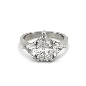 2.08cts Pear With Trilliant Sides Natural Diamond 3-Stone Platinum Engagement Ring