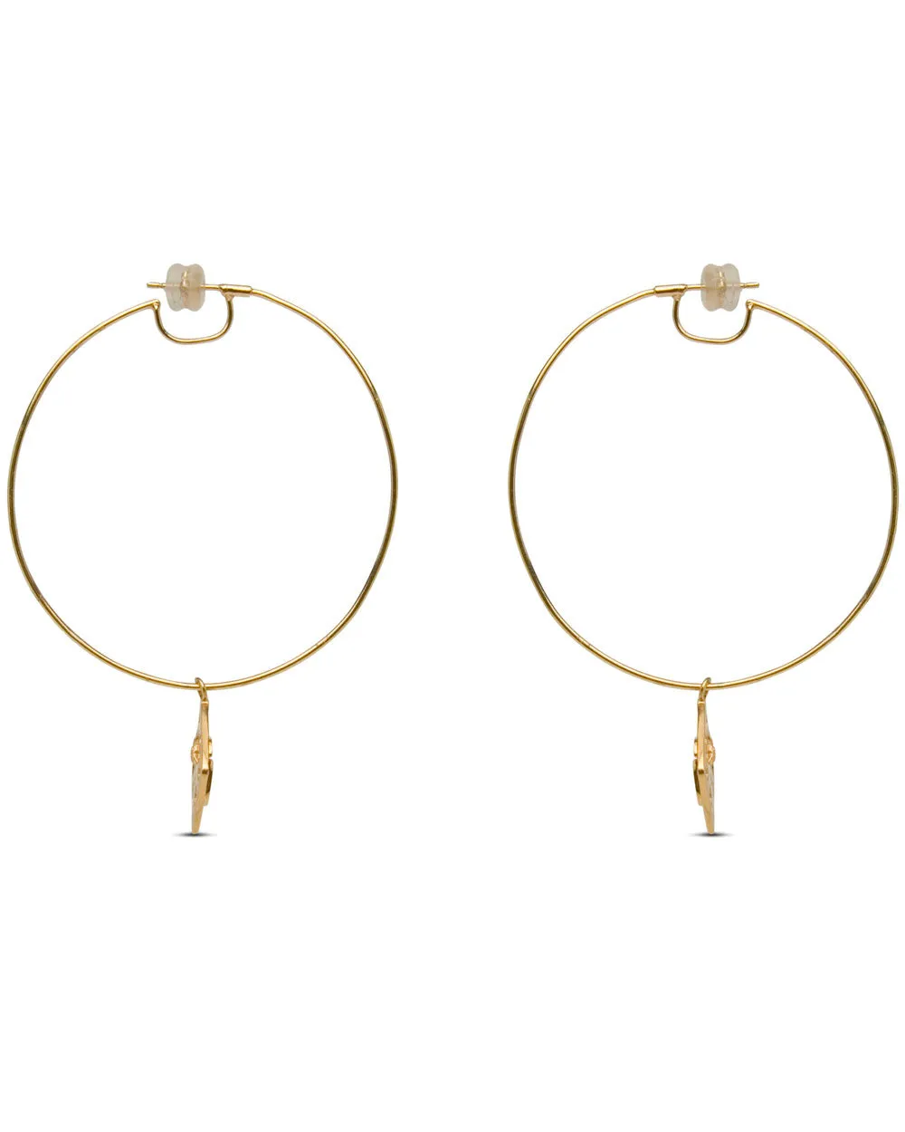 20k Yellow Gold Divinity Om and Peace Diamond Hoop Earring