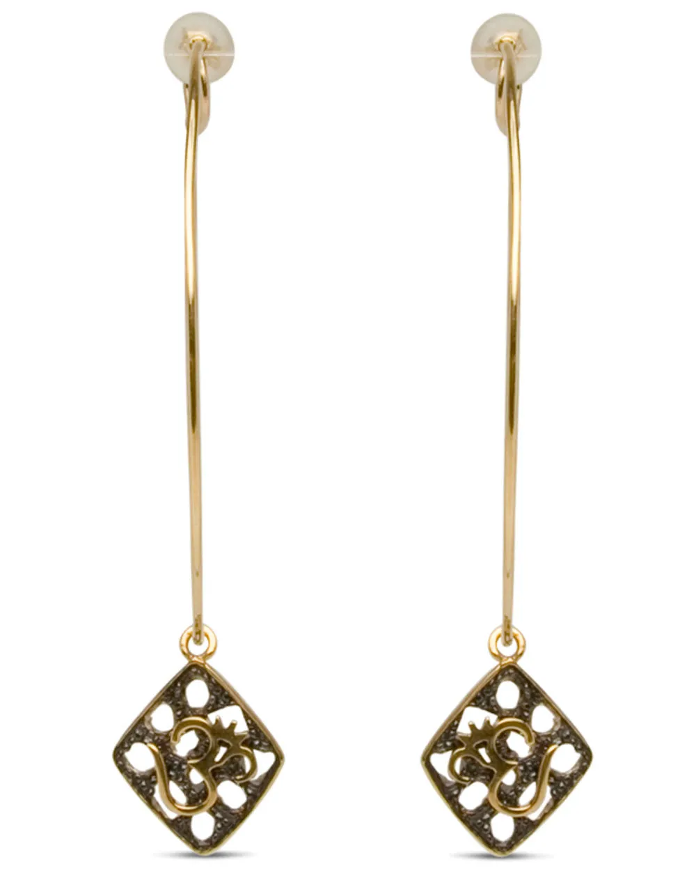 20k Yellow Gold Divinity Om and Peace Diamond Hoop Earring