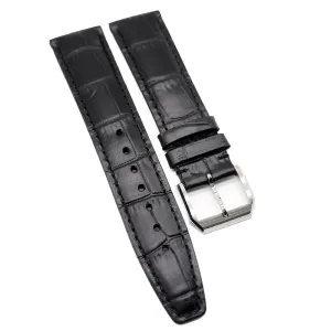 20mm, 21mm, 22mm Black Alligator Embossed Calf Leather Watch Strap For IWC