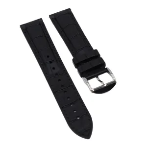 20mm, 21mm, 22mm Black Alligator-Embossed Rubber Watch Strap, Quick Release Spring Bars