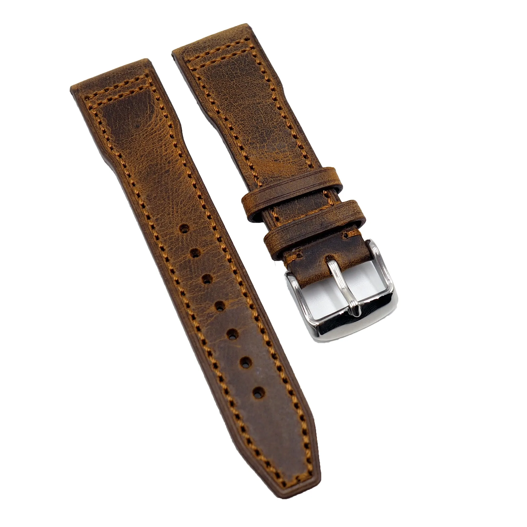 20mm, 21mm, 22mm Pilot Style Rust Orange Calf Leather Watch Strap For IWC, Semi Square Tail