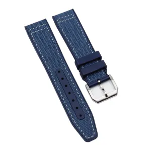 20mm, 21mm Pilot Style Hybrid Blue Nylon FKM Rubber Watch Strap For IWC, White Stitching, Semi Square Tail