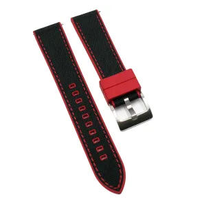 20mm, 22mm Hybrid Black Nylon Red FKM Rubber Watch Strap, Quick Release Spring Bars