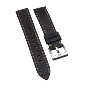 20mm, 22mm Iron Gray Calf Leather Watch Strap, Cream Stitching