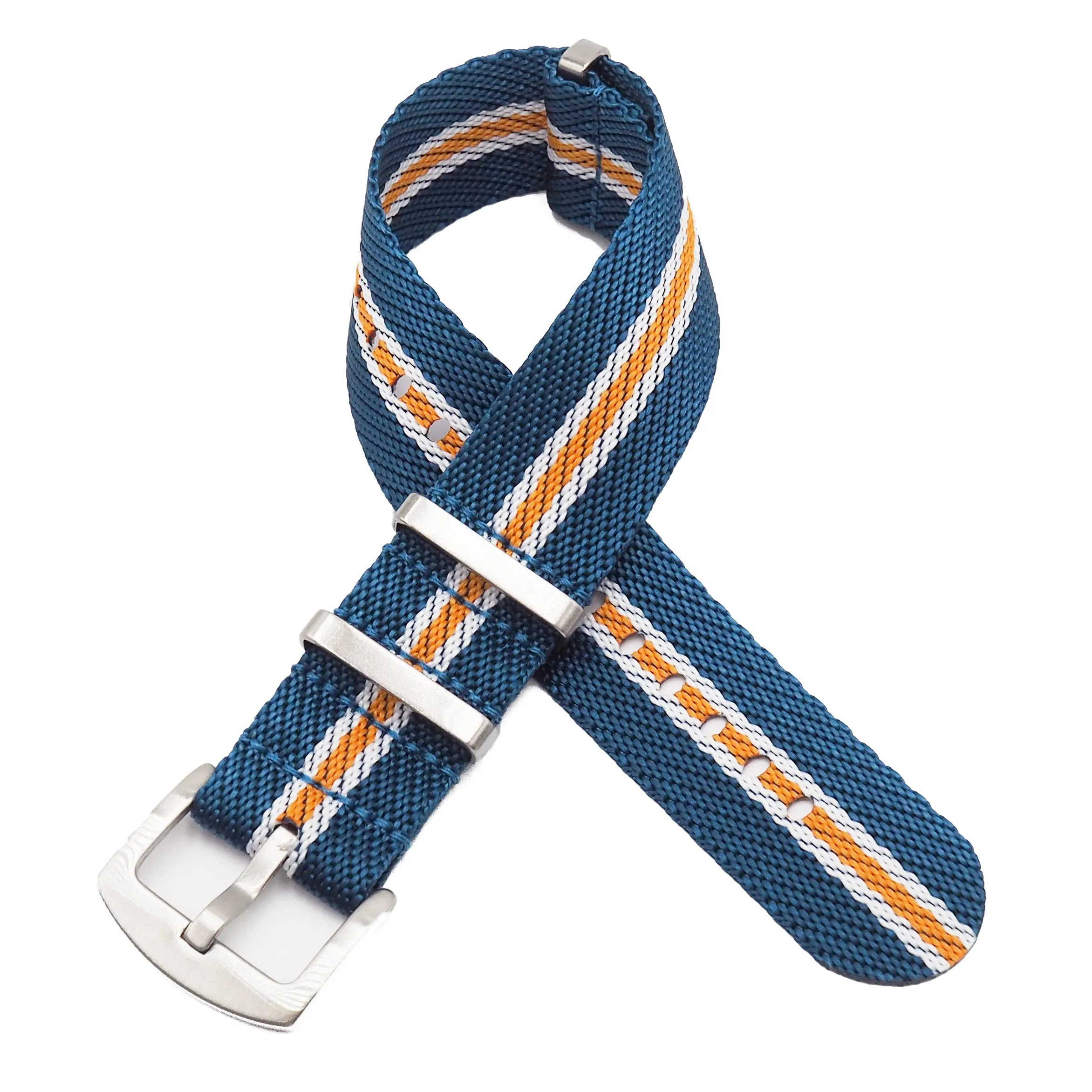 20mm, 22mm Military Style Multi Color Nylon Watch Strap, Blue, White, Orange