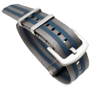 20mm, 22mm Nato Style Multi Color in Double Lines Seat Belt Nylon Watch Strap, Gray & Blue