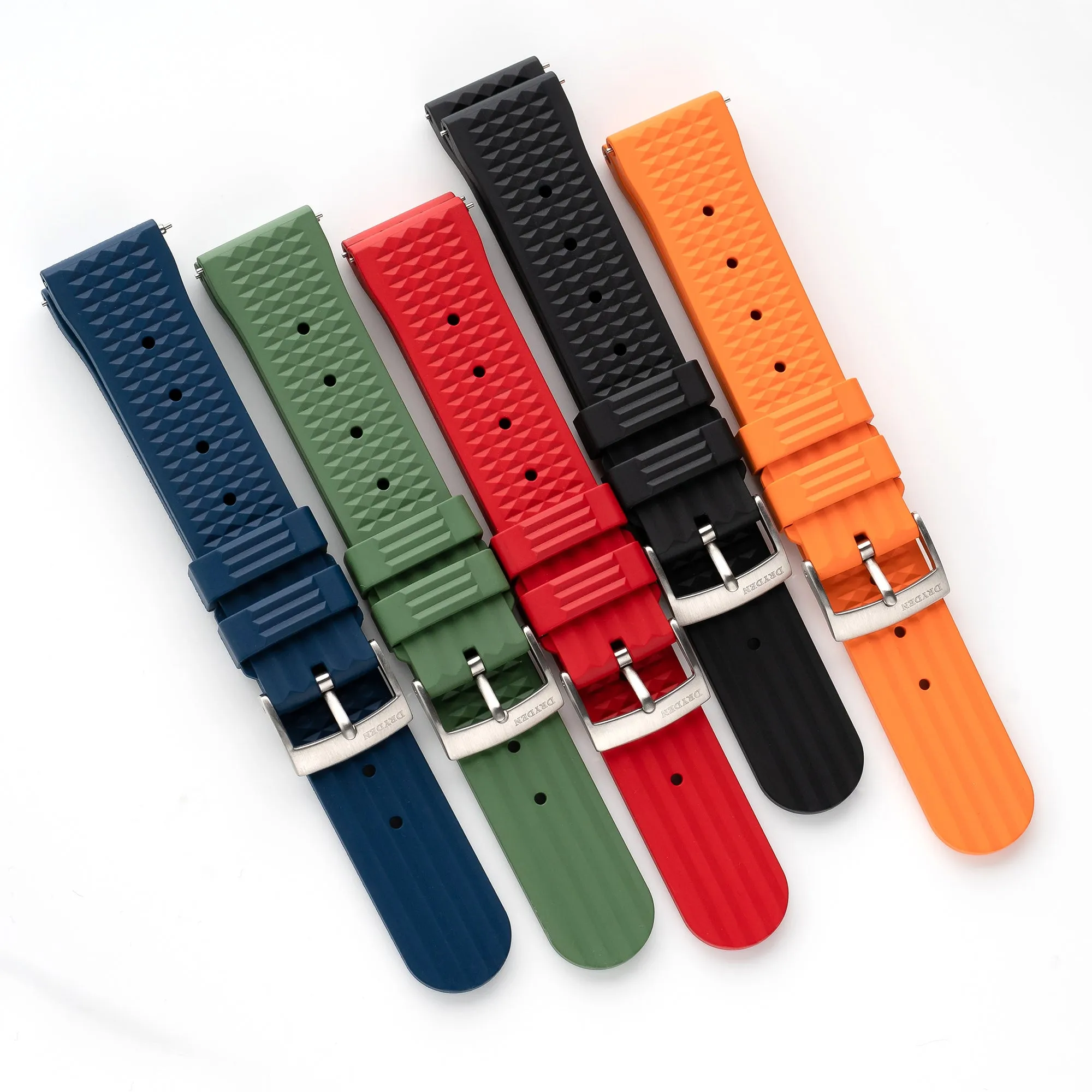 20mm 22mm Quick Release Waffle Style FKM Rubber Watch Strap