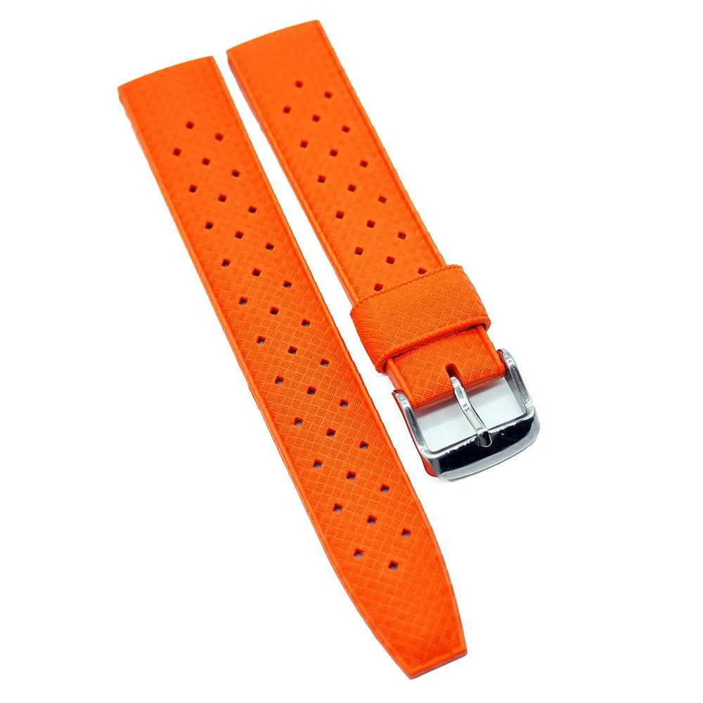 20mm, 22mm Vintage Tropical Style Rubber Watch Strap, Black / Sacramento Green / Orange / Red / Navy Blue