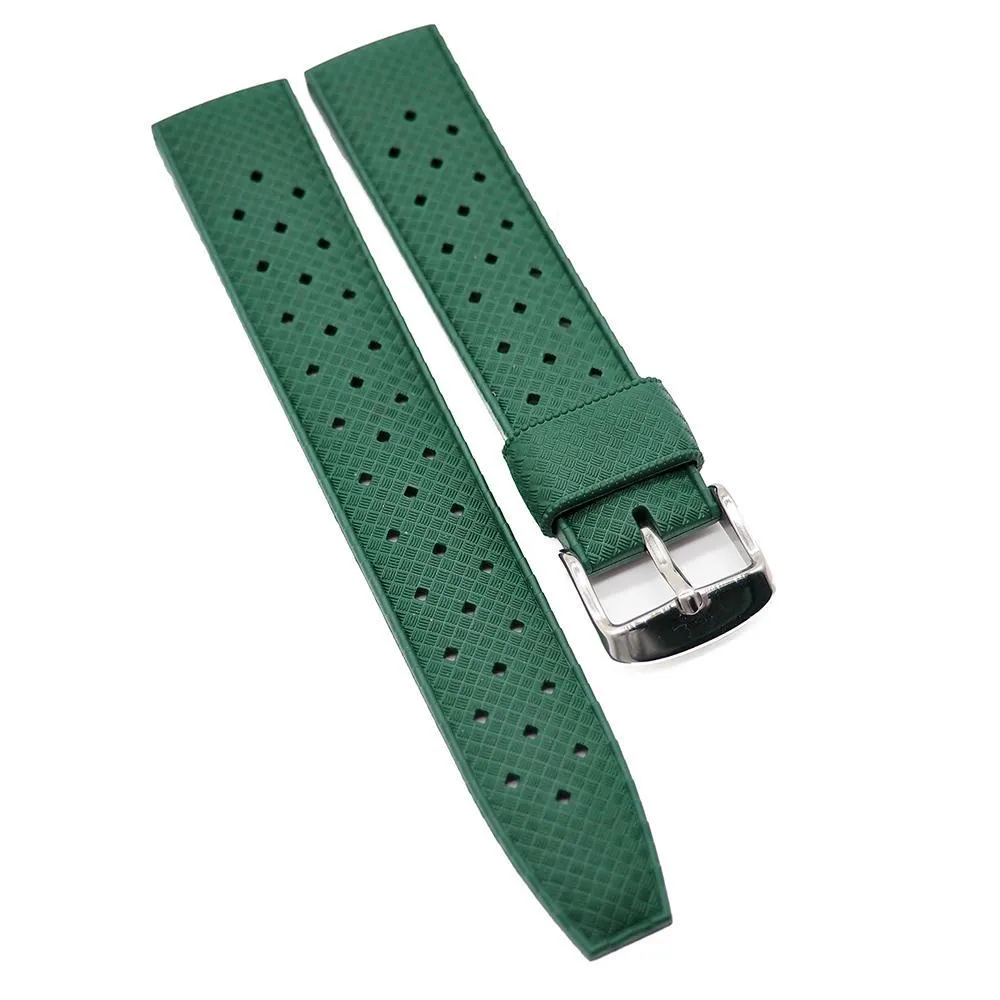 20mm, 22mm Vintage Tropical Style Rubber Watch Strap, Black / Sacramento Green / Orange / Red / Navy Blue