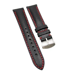 20mm Black Waxed Suede Leather Watch Strap, 2 Stitching Colors