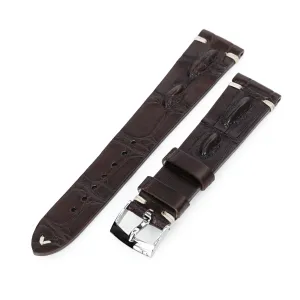 20mm Dark Brown Italian Handmade Hornback Alligator Watch Band, Beige Stitching, P Buckle