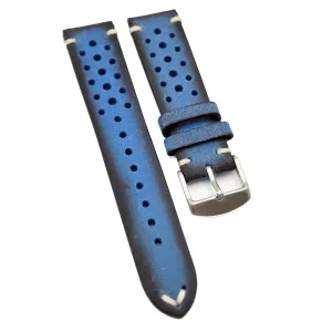 20mm Rally Style Blue Waxed Suede Leather Watch Strap, Quick Release Spring Bars