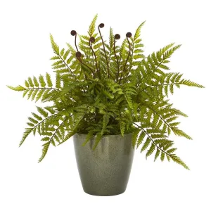 20" Fern Artificial Plant in Olive Green Planter