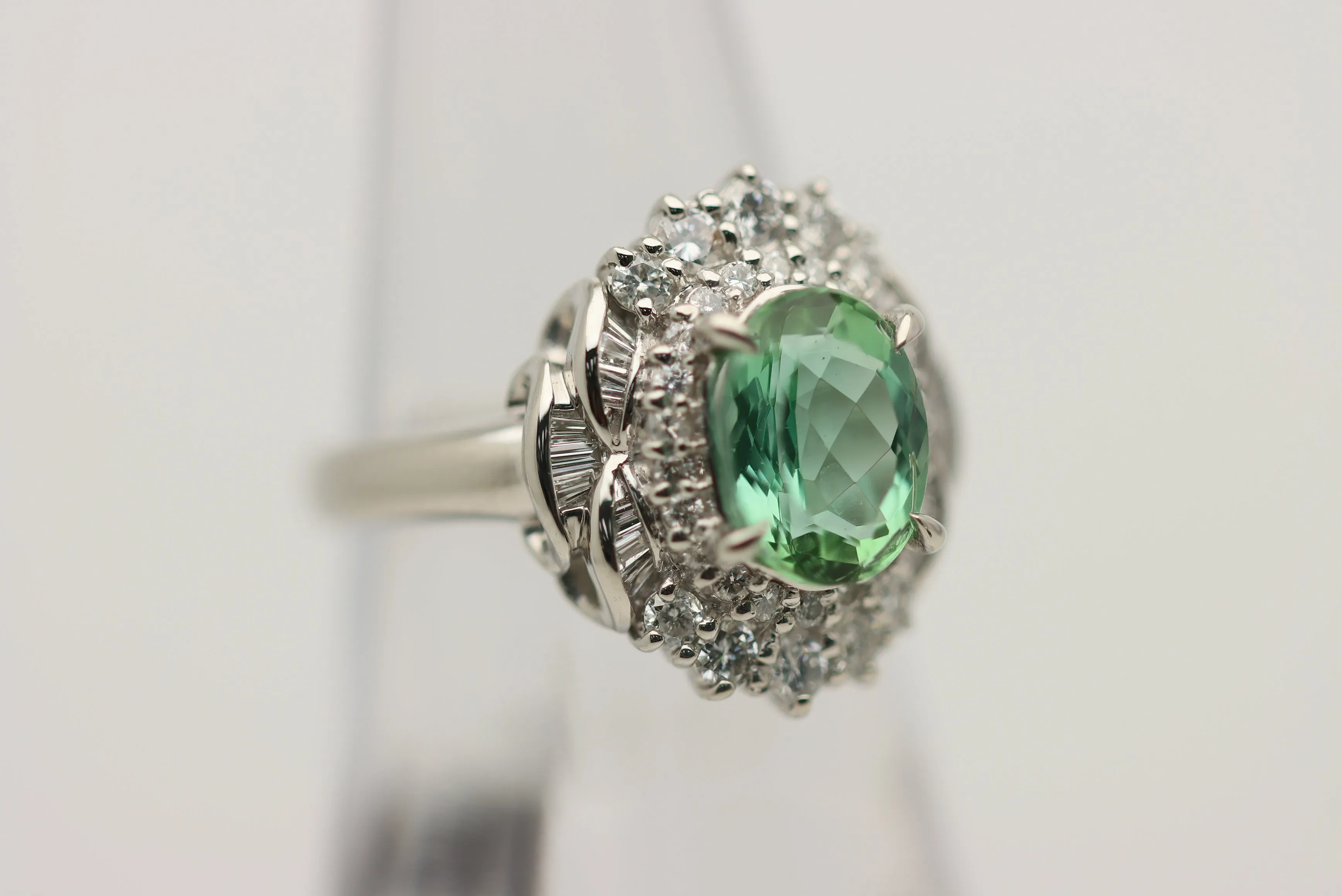 2.16 Carat Mint Tourmaline Diamond Platinum Ring