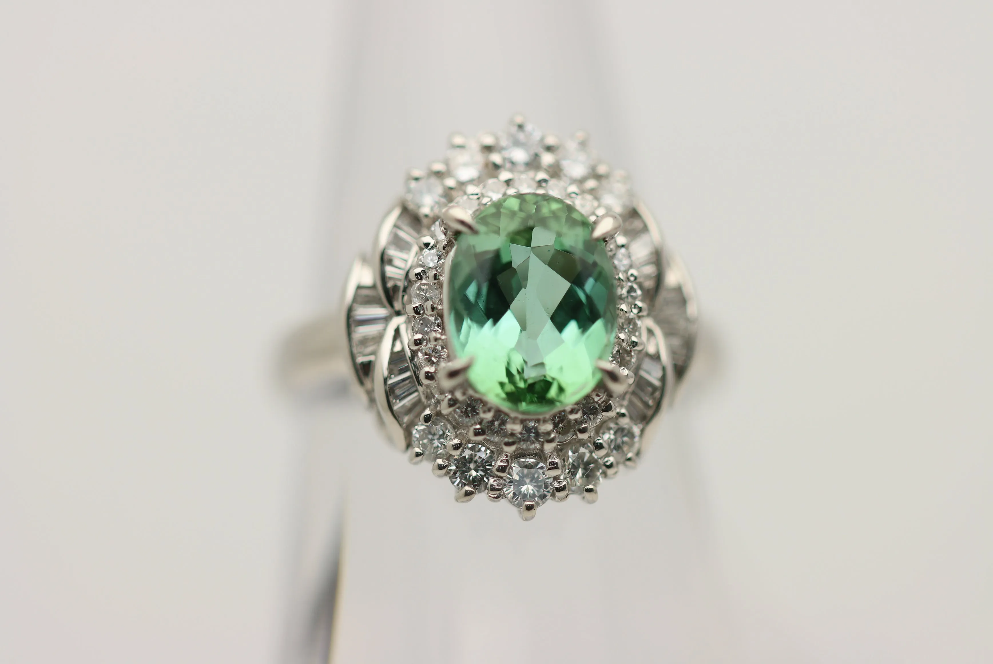 2.16 Carat Mint Tourmaline Diamond Platinum Ring