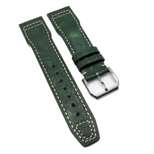 21mm Pilot Style Forest Green Calf Leather Watch Strap For IWC, Semi Square Tail