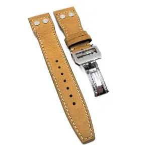 21mm Pilot Style Goldenrod Orange Calf Leather Watch Strap For IWC, Rivet Lug, Semi Square Tail