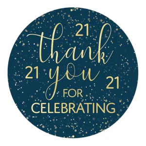 21st Birthday: Navy Blue & Gold - Adult Birthday -Thank You Stickers - 40 Stickers