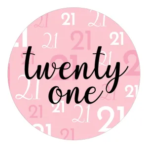 21st Birthday: Pink and Black - Adult Birthday - Round Favor Stickers - 40 Stickers