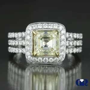 2.22 Carat Fancy Yellow Asscher Cut Diamond Engagement Ring In 18K White Gold