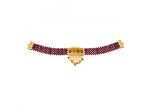 22k Choker Necklace With Maroon Beads And Meenakari Work