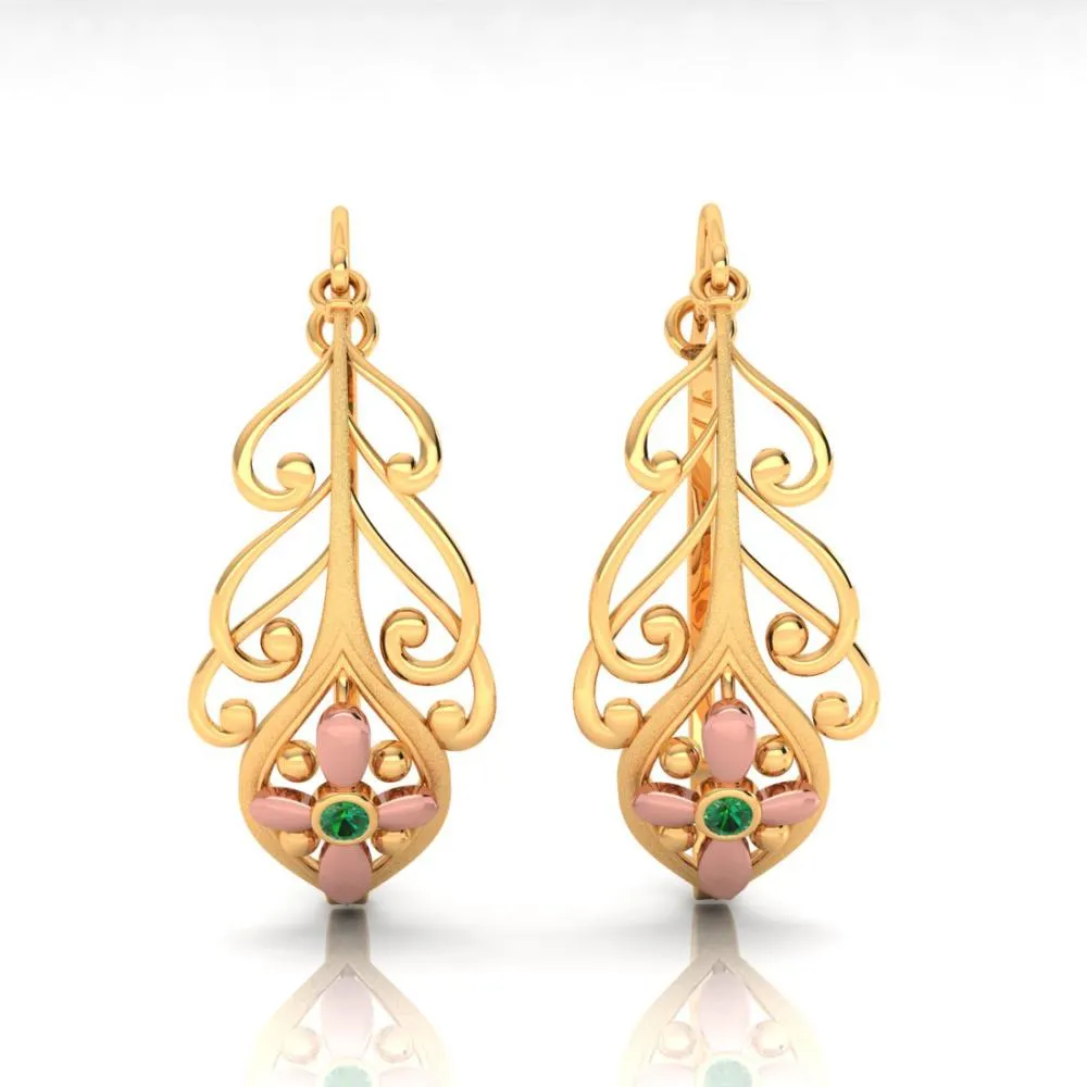 22k Exquisite Earrings Featuring A Unique Pattern And A Yellow Gold Floral Motif