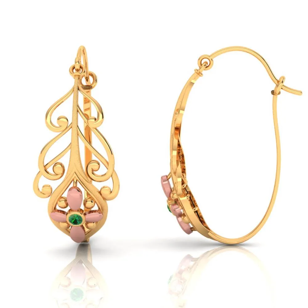 22k Exquisite Earrings Featuring A Unique Pattern And A Yellow Gold Floral Motif