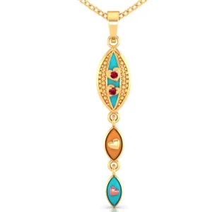 22k Gold Pendant With Exquisite Enamelling On Connected Droplet Design