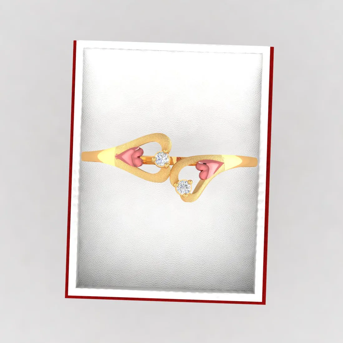 22k Gold Pink Hearts With Diamonds Ring