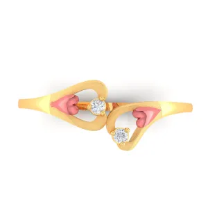 22k Gold Pink Hearts With Diamonds Ring