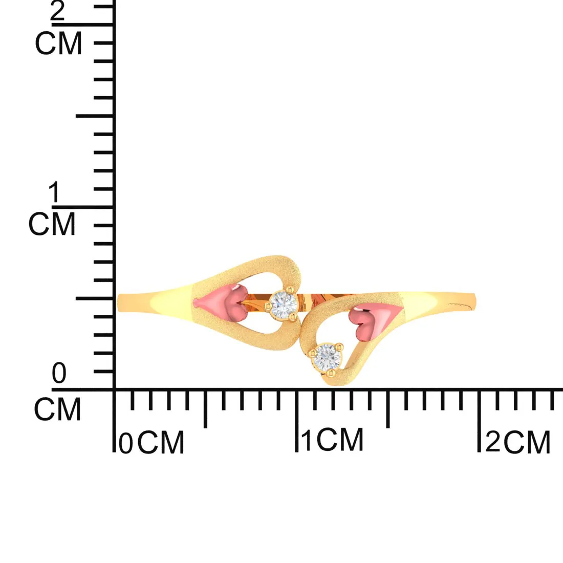 22k Gold Pink Hearts With Diamonds Ring