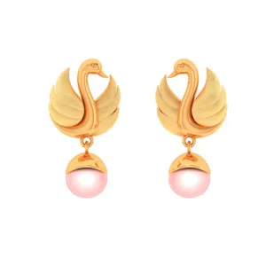 22k Gold Swan With Pink Ball Earrings