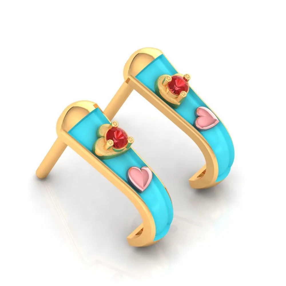 22k Heart-studded J-shaped Gold Earrings