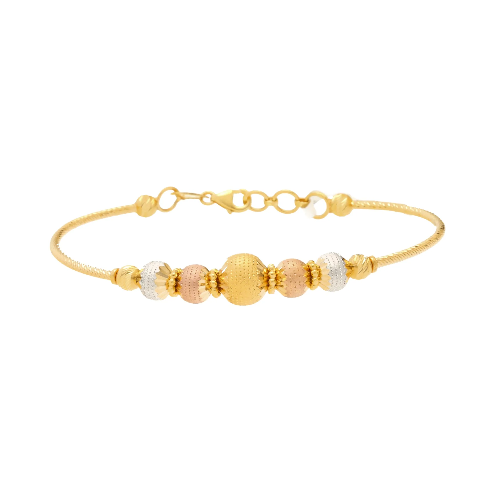 22K Multi-Tone Gold Beaded Bangle (10.9gm)