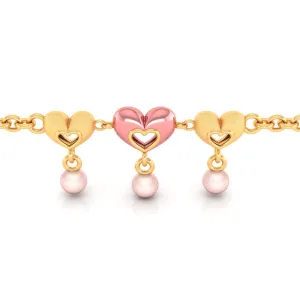 22k Pink Heart Centered Chain Gold Bracelet