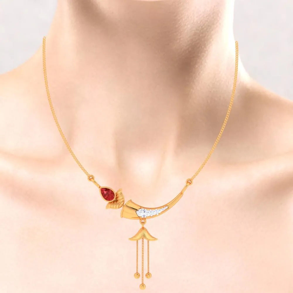 22k Red Stone With Ball Drop Gold Pendant