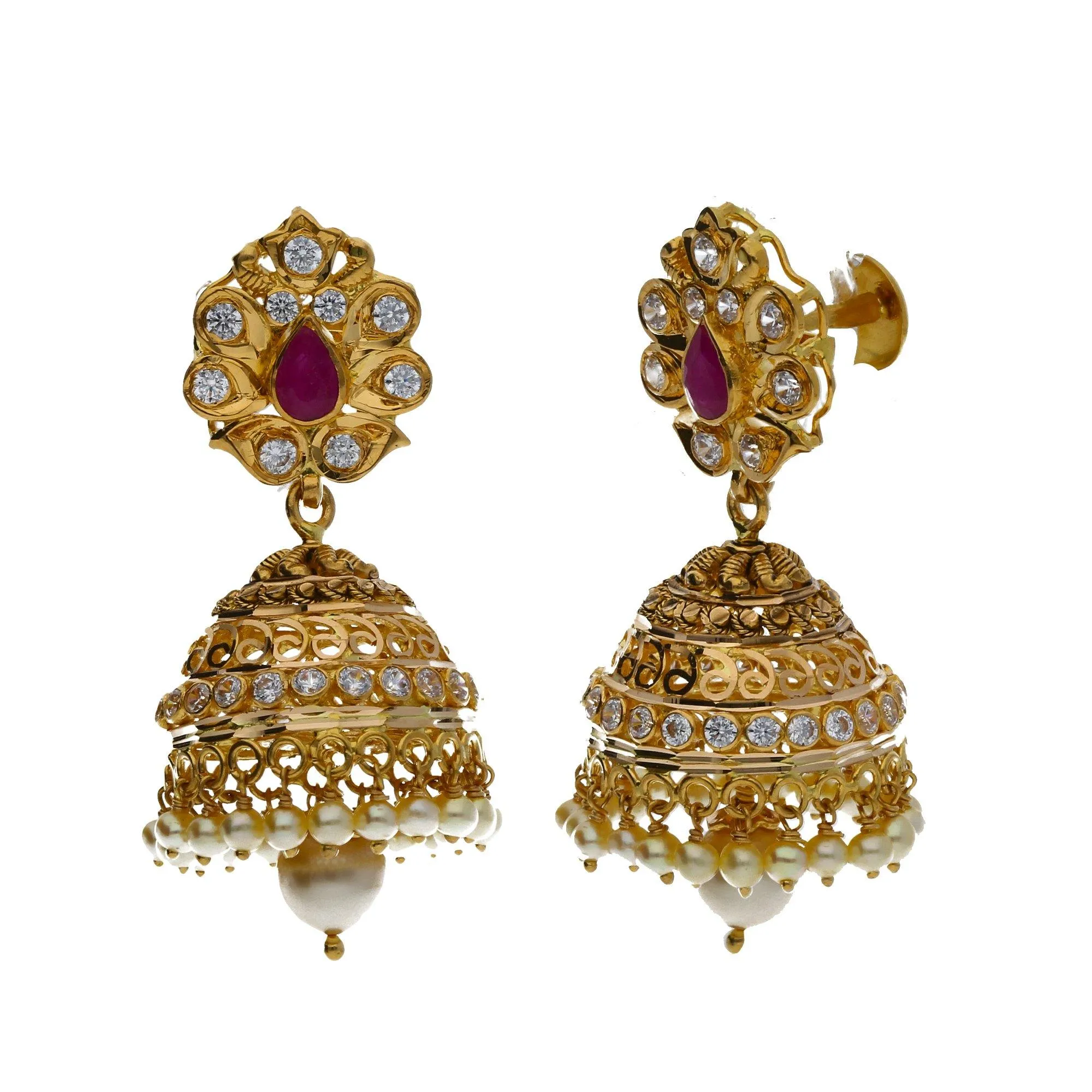 22K Yellow Antique Gold 2-in-1 Choker/Vanki & Jhumki Earrings Set W/ Kundan, Emerald, Pearls & Crescent Accents