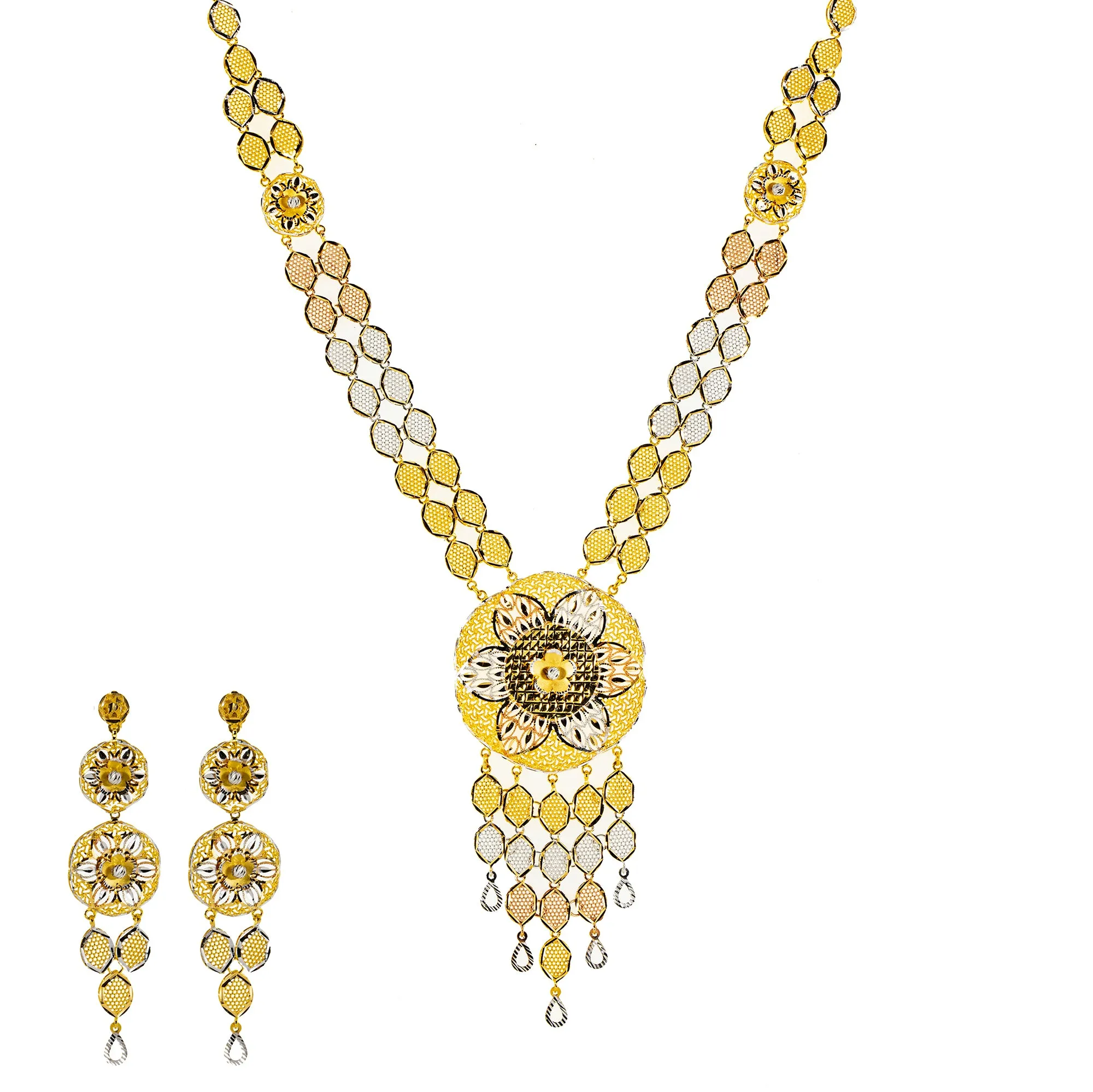 22K Yellow Gold Bimala Necklace & Earrings Set (51.3 grams)