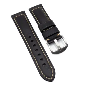 22mm, 24mm Black Waxy Leather Watch Strap For Panerai