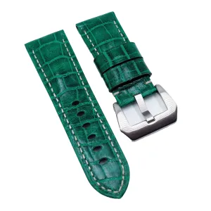 22mm, 24mm Green Alligator Embossed Calf Leather Watch Strap For Panerai, Small Wrist Length