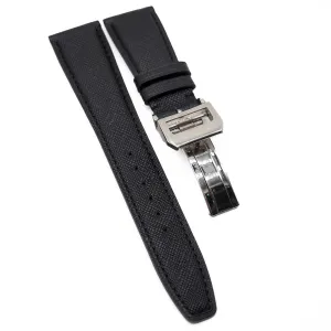 22mm Black Cross-Embossed Calf Leather Watch Strap For IWC