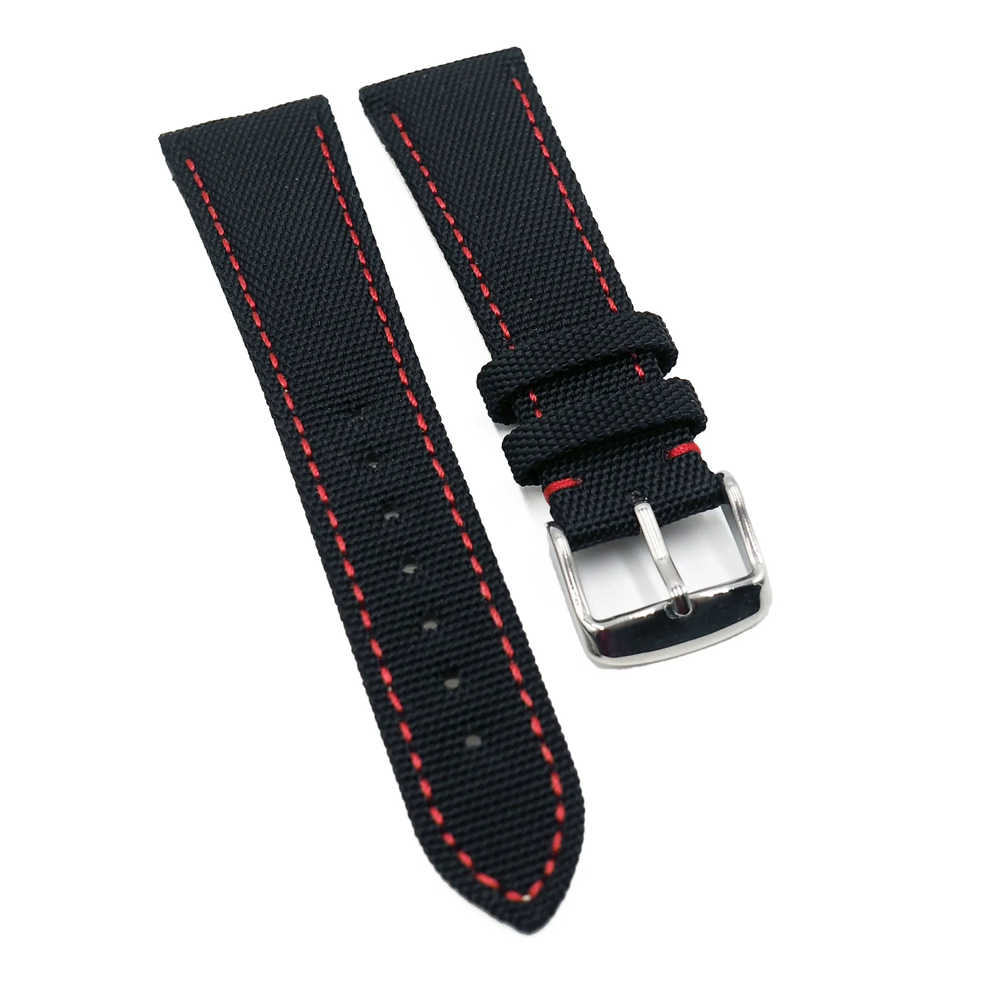 22mm Black Nylon Watch Strap For Omega, Red Stitching