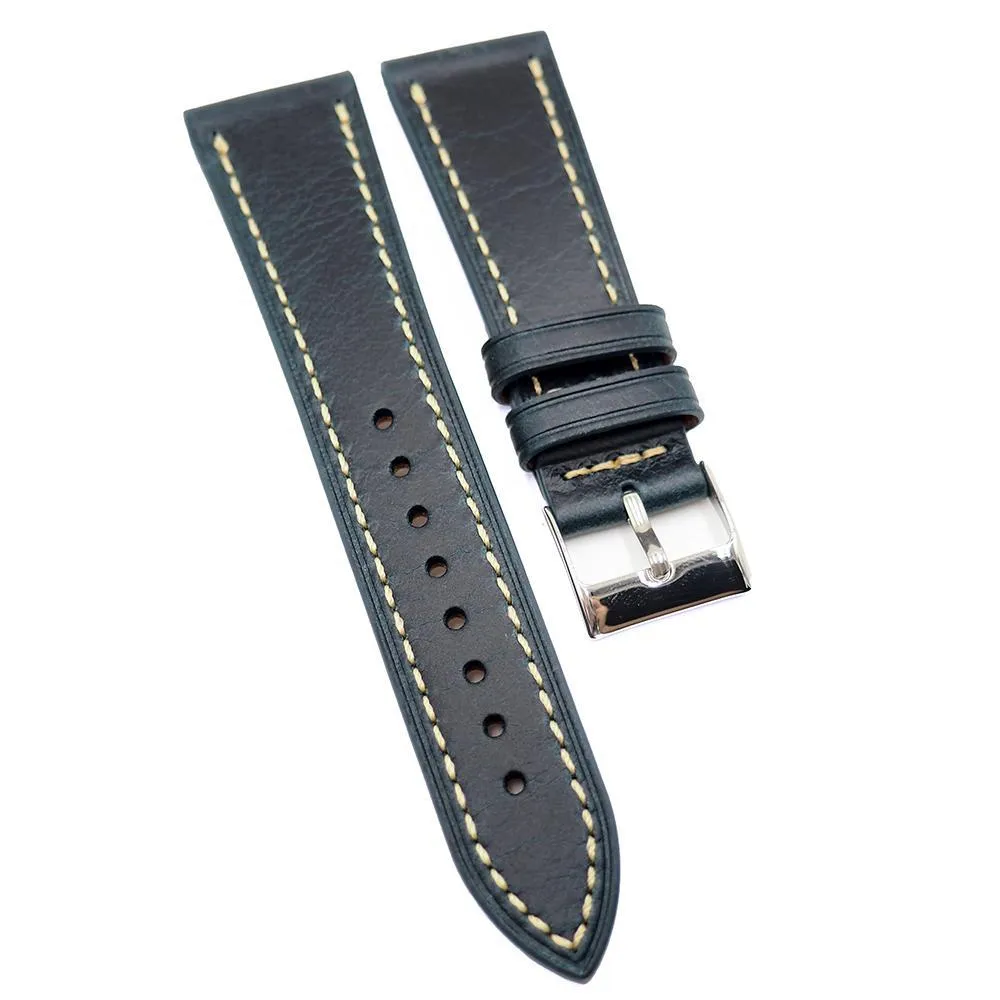 22mm Blue Waxed Calf Leather Watch Strap