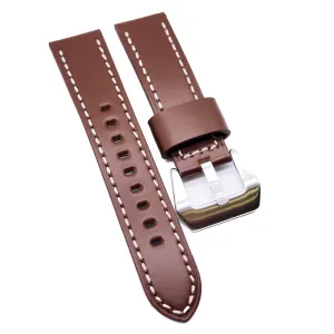 22mm Mahogany Red Calf Leather White Stitching Watch Strap, Quick Release Bars