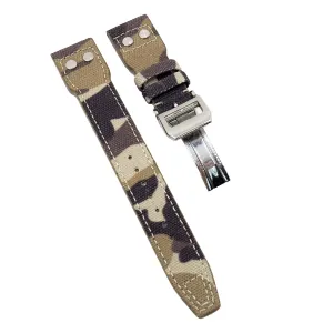 22mm Pilot Style Camouflage Brown Nylon Watch Strap For IWC, Rivet Lug, Semi Square Tail