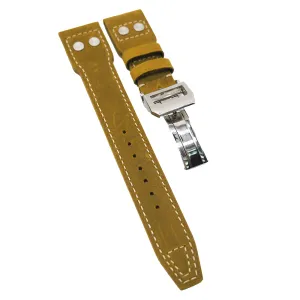 22mm Pilot Style Dijon Orange Matte Calf Leather Watch Strap For IWC, Rivet Lug, Semi Square Tail