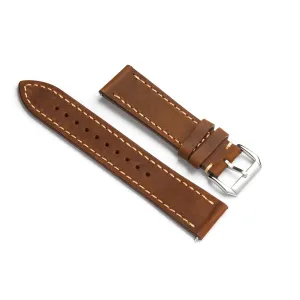 22mm Quick Release Full Stitch Leather Watch Strap - Dark Brown