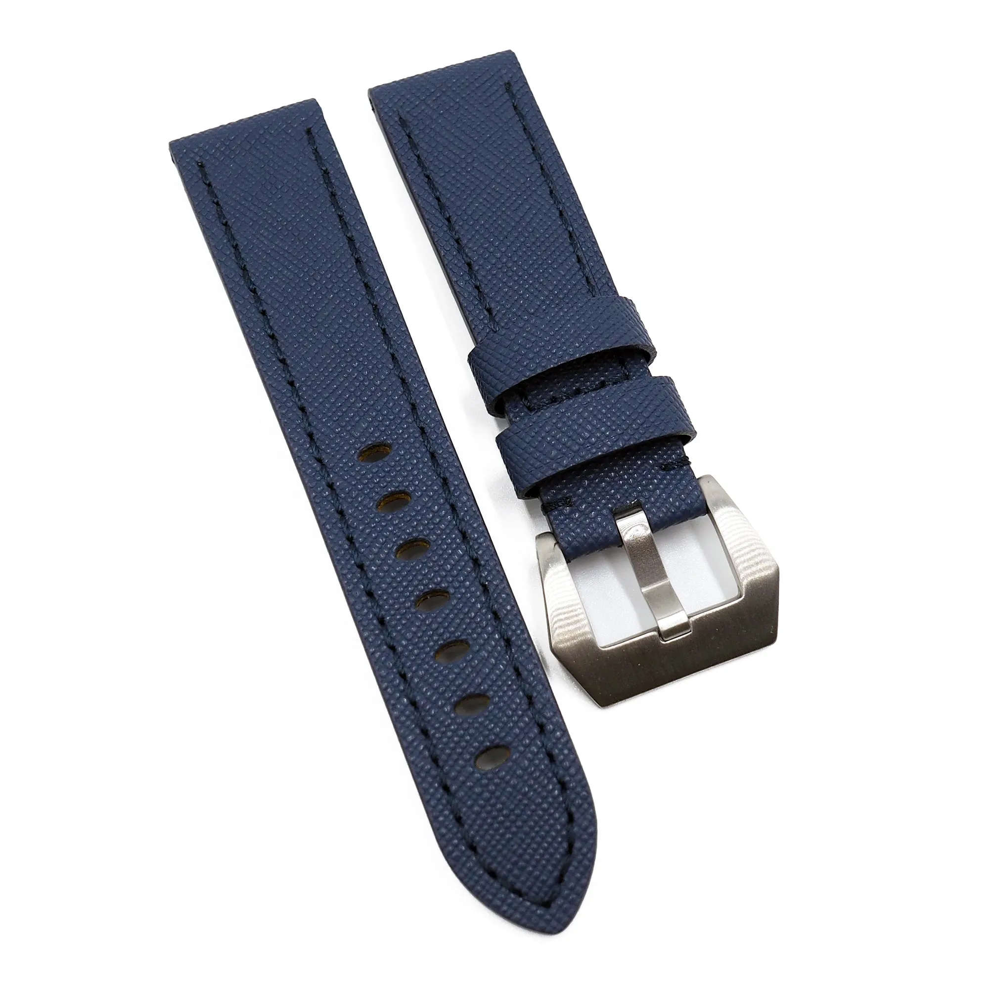 22mm Salvia Blue Saffiano Leather Watch Strap For Panerai, Non-Padded