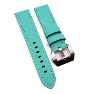 22mm Tiffany Blue Saffiano Leather Watch Strap For Panerai, Non-Padded